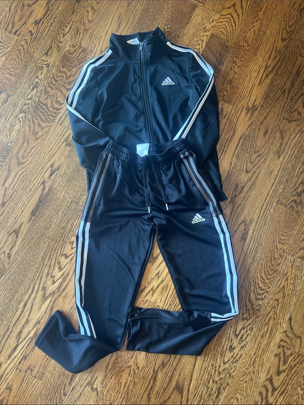 adidas Black Kids Track Jogger Set with White Stripes